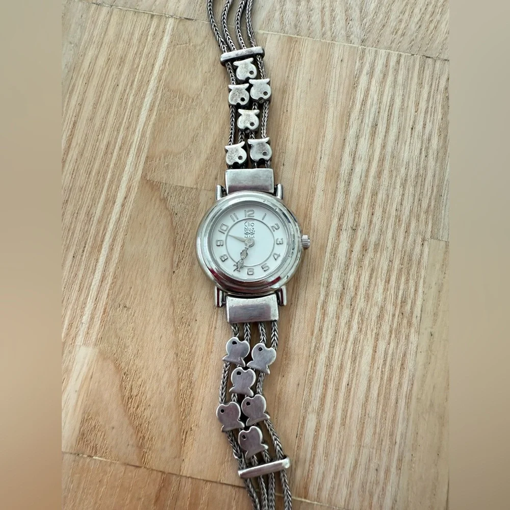 Clio blue Paris 925 Sterling silver fish multi chain bracelet watch NEW BATTERY